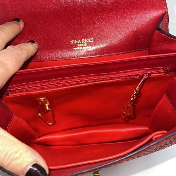 Nina Ricci Red Leather Pebbled Suede Combination Shoulder Bag Made in France - Picture 4 of 15